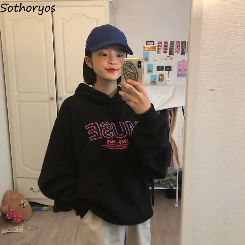 

Hoodies Women Hooded Letter Printed Loose Long Sleeve Leisure Harajuku Pullovers Womens Trendy Ulzzang All-match Sweatshirts