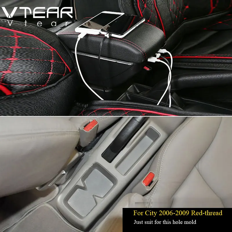 Vtear для Honda City подлокотник автомобильный подлокотник вращающийся автомобиль-Стайлинг центральная консоль аксессуары коробка для хранения интерьер автомобиля автомобиль хонда - Название цвета: 2006-2009 Red thread