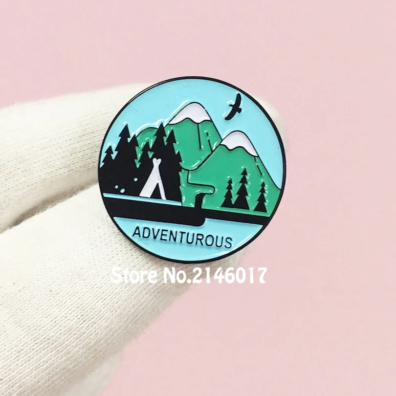 

Outdoorsy Adventure Awaits Lapel Pins Mountains Enamel Pin Adventurous Hiking Pinback Wilderness Explorer Badge Camping Brooch