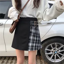 Новое поступление, летняя и осенняя Женская юбка Харадзюку в форме А с высокой талией, плиссированная клетчатая Женская пикантная мини-юбка в стиле панк, короткая