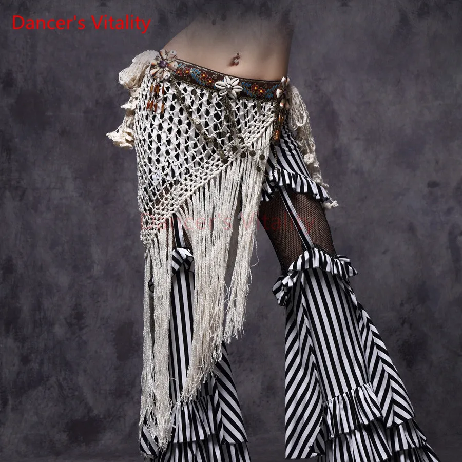 

Dancer's Vitality Belly Dance Tribal Hip Scarf White Tassel Belt for Tribal Style Handmade Dance Accessories