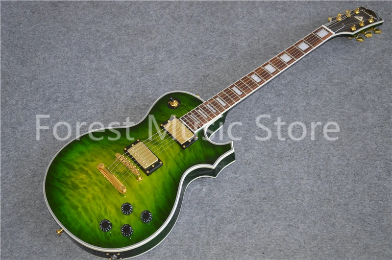 

Hot Sale Green Quilted Finish Suneye LP Custom Style Electric Guitar With Gold Hardware Left Handed Custom Available