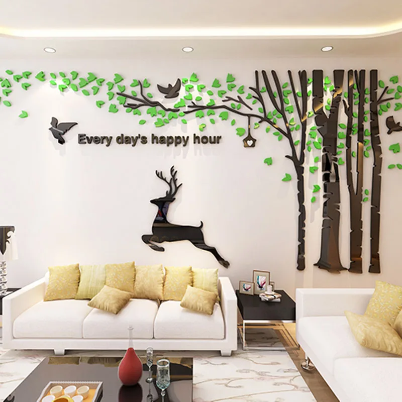 

Tree and Running Deer Design Acrylic Wall Stickers DIY Stickers for TV Background Office School Wall Decorations