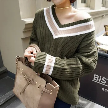 

sweater women spring autumn winter 2017 feminina thin pullover fashion New loose stripes knit sweater female A4433