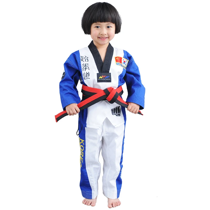 

New High quality Taekwondo Poomsae dobok Children Teenagers Red tae kwon do Uniform blue black TKD clothes Breathable WTF approv