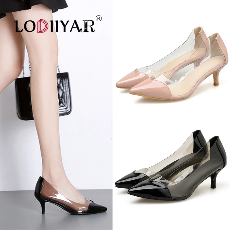 

Women Pointed Toe Heels Transparent Pumps Slip On Party Office Ladies Shoes Summer Gladiator Sandals Fashion Black Apricot