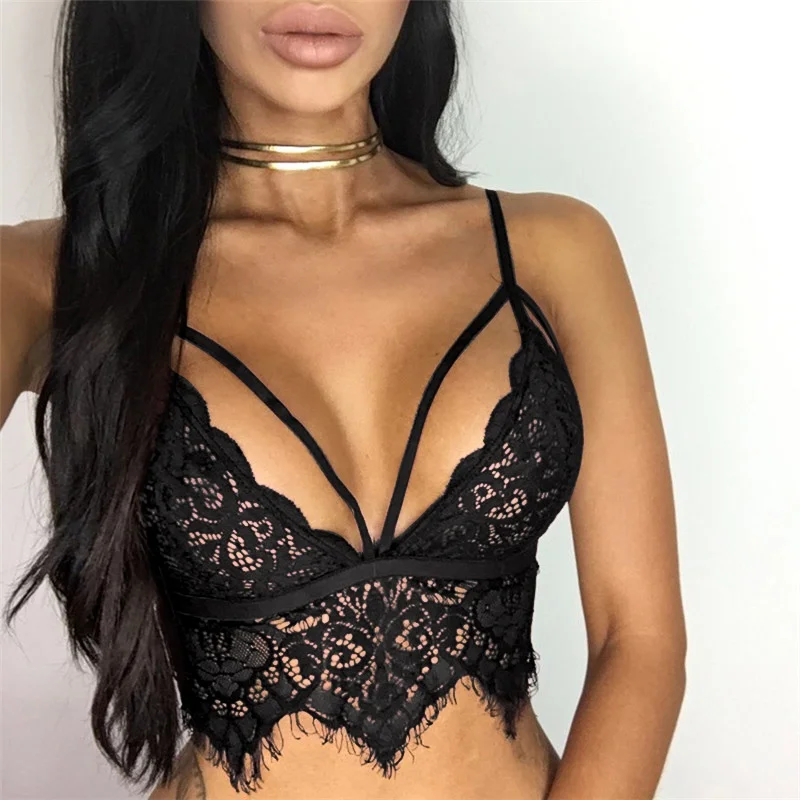 Сексуальные Цветы Женщины Кружева Bra Mesh Белье Strappy Бюстье Push Up Холтер Wirefree Bralette