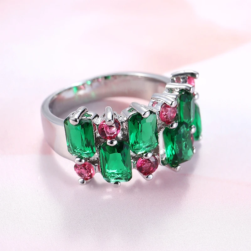 Мода Мона Лиза зеленый и розовый Красный Кристалл обручальное кольцо с фианитом класса ААА Свадебные Кольца для женщин хрустальные ювелирные изделия аксессуары anillos