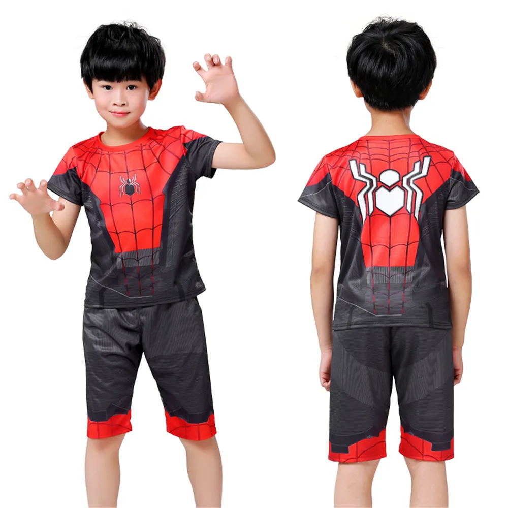 Косплей Человек паук: Into the Spider Verse летний детский костюм для мальчиков Miles Morales 3D