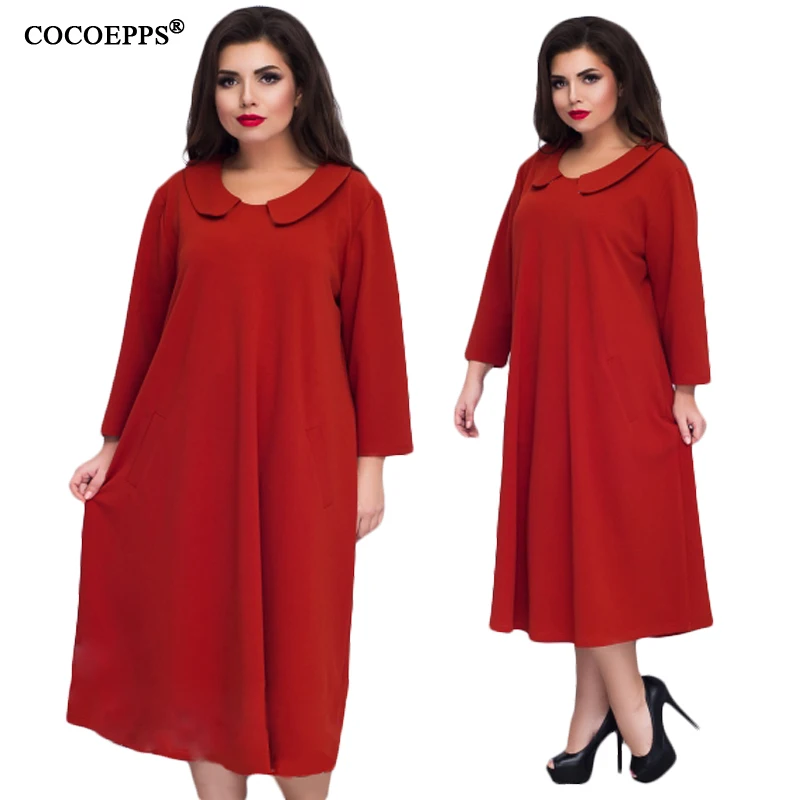 COCOEPPS 5XL 6XL повседневные зеленые платья женские элегантные свободные офисные 2019