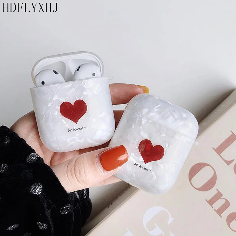 

HDFLYXHJ Wireless Bluetooth Headset Cover For Apple Airpods Cute Red Love Heart Earphone Bag Conch Pattern Hard Headphone Box