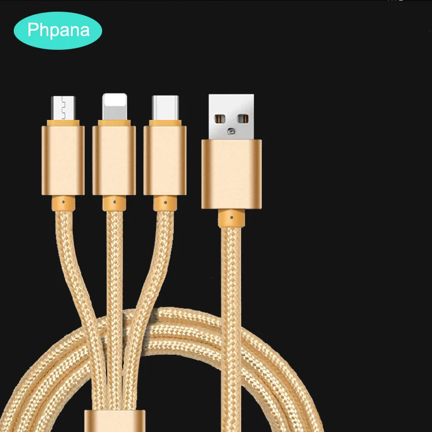

3 in 1 Fast Quick Charger 2A Charging USB Cable Long Tipe c Kabel Type-c Micro USB Ladekabel Wire For iphone X 6 Samsung Xiaomi9
