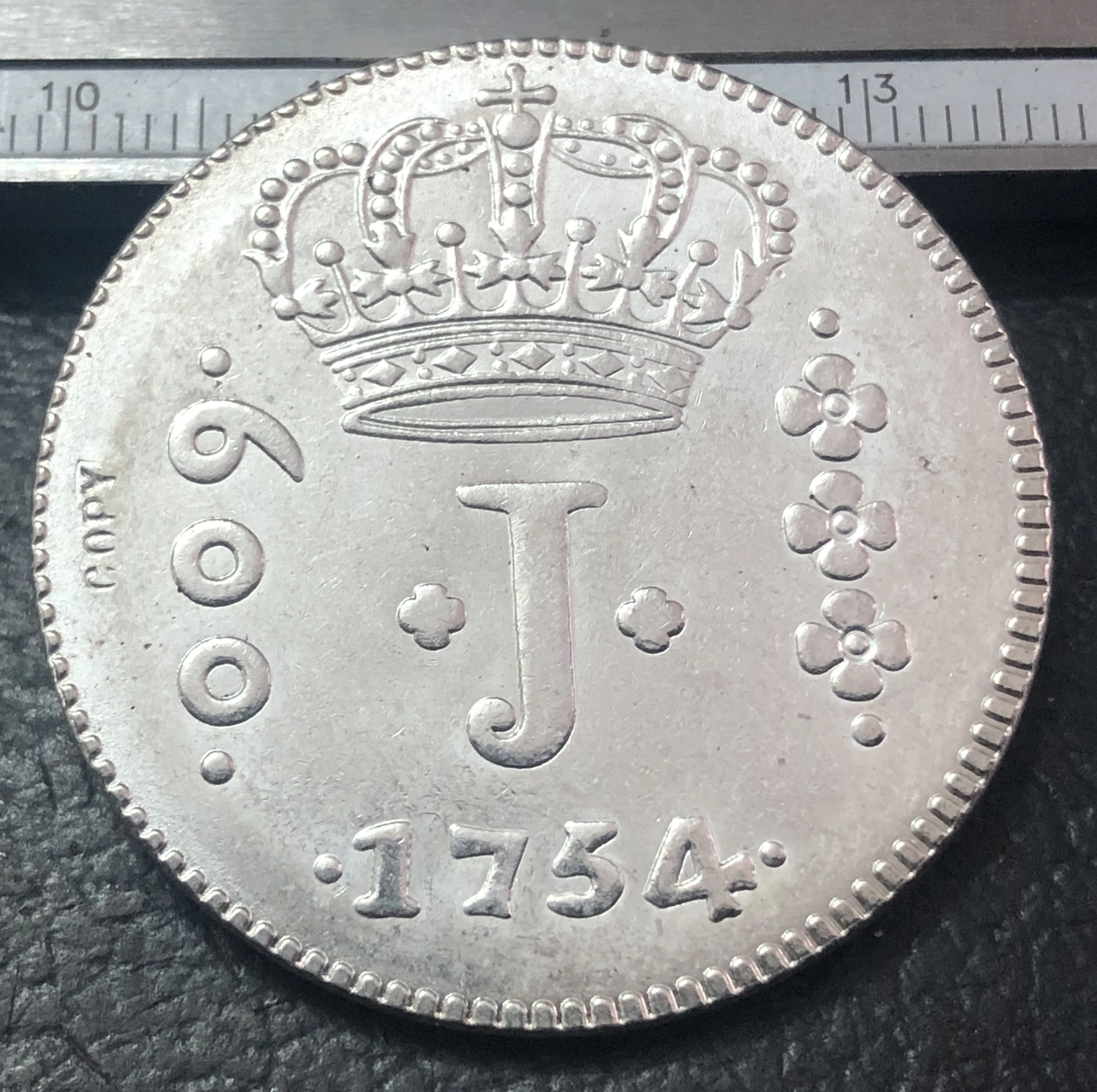 1754 Бразилия 600 Reis-Jose I Посеребренная Имитация монеты