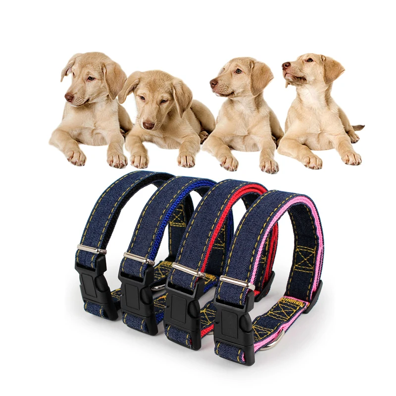 Denim Jean Dog Collar Adjustable Collar for Dogs Large Middle Puppy