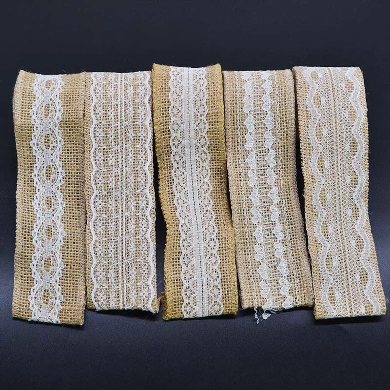 2M 5cm Burlap Rolls Hessian Jute Lace Ribbons Vintage Rustic Wedding Ornaments DIY Craft Supplies Birthday Gift Box Package Rope