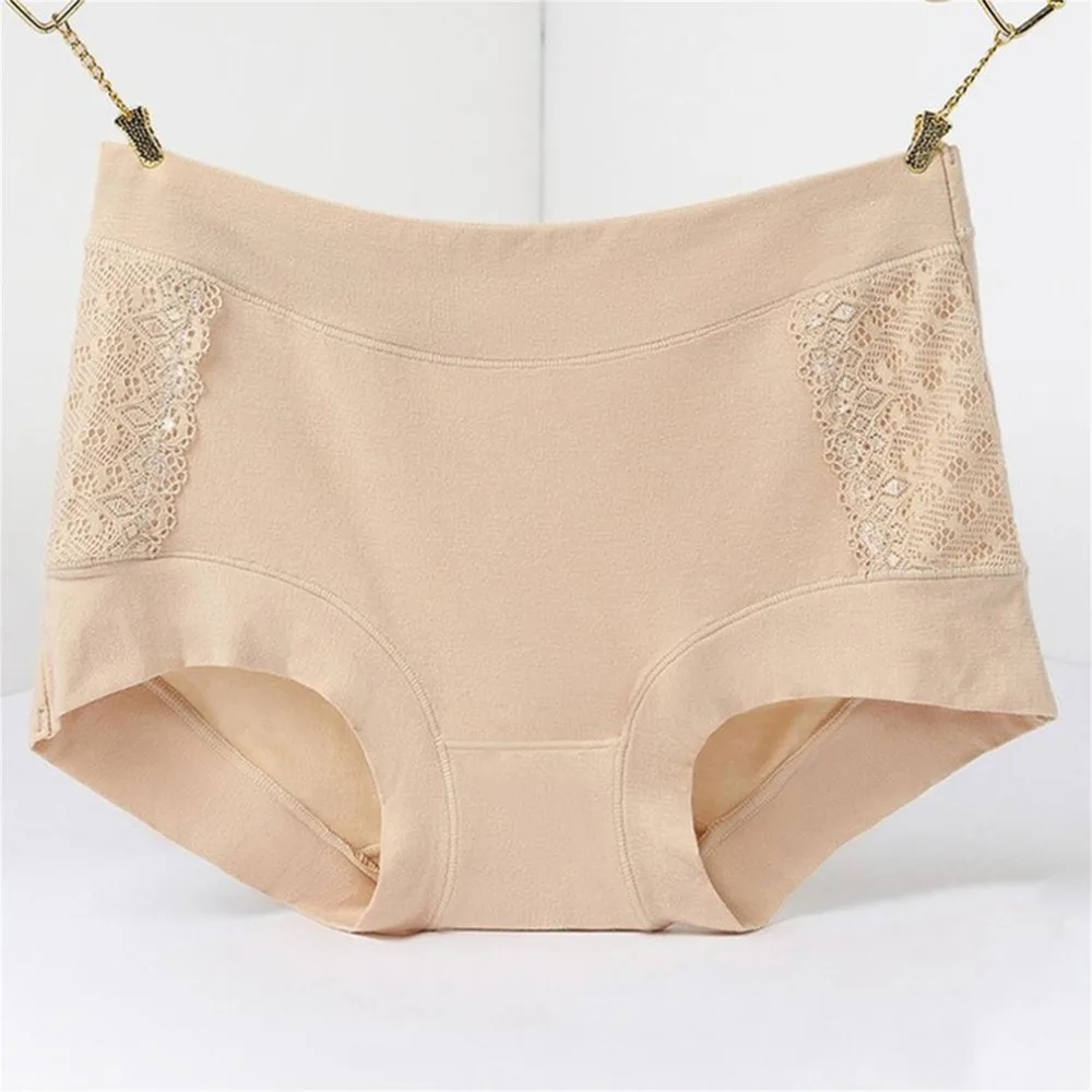 Large Size Women Modal Comfortable Briefs Middle waist Lace Hollow