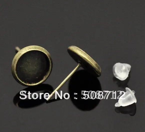 

Free shipping!!! 500pcs/lot Cabochon Settings Earring Post W/ Stoppers fit 14mm