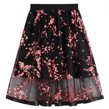 Neophil, летние женские тюлевые Юбки миди с цветочным принтом, сетчатые плиссированные юбки с высокой талией, дамские модные Бальные юбки-пачки Saias S0609