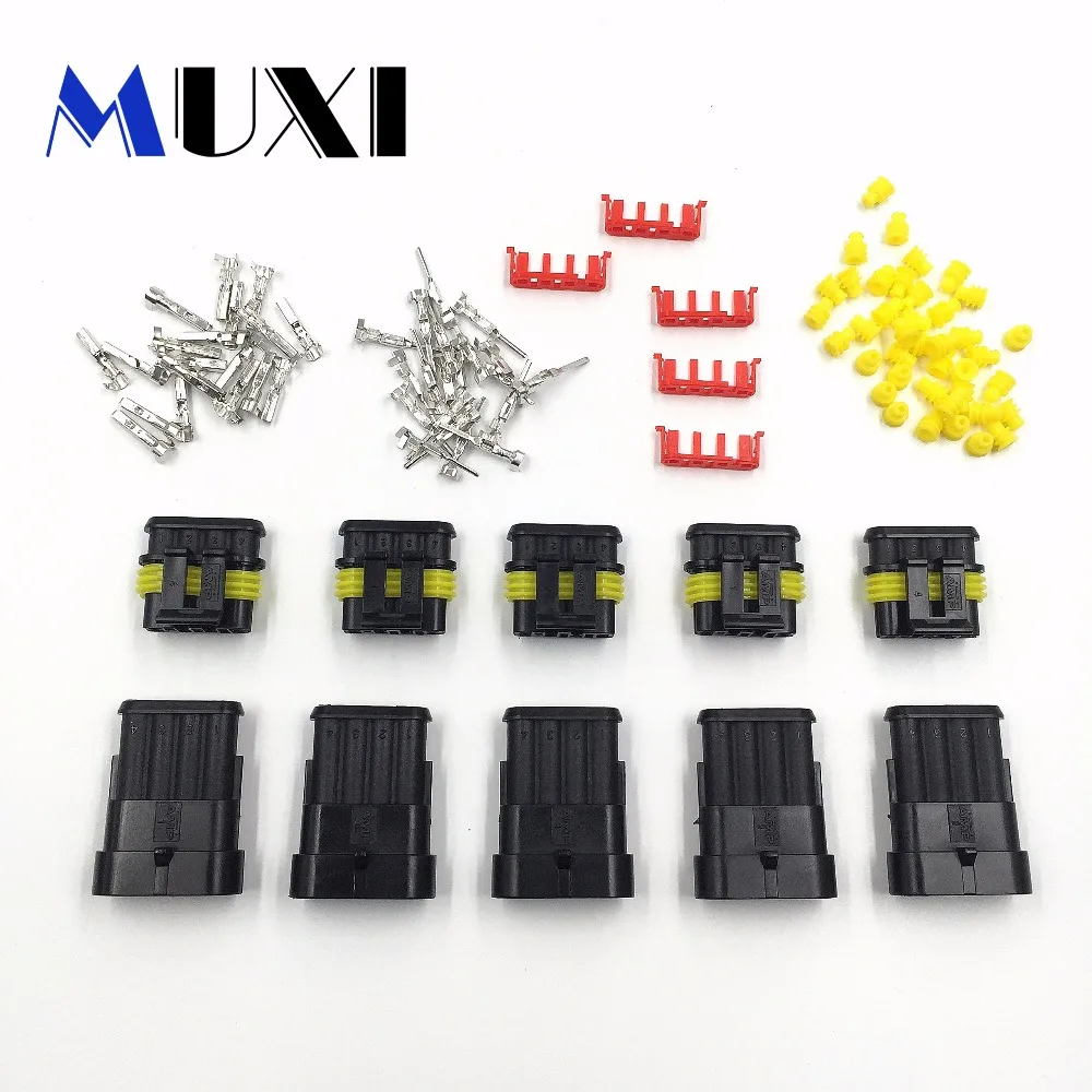 

5Pcs/Lot Waterproof Dustproof AMP 4 Pin HID Connector Car Light Connector Electrical Wire Connector Plug