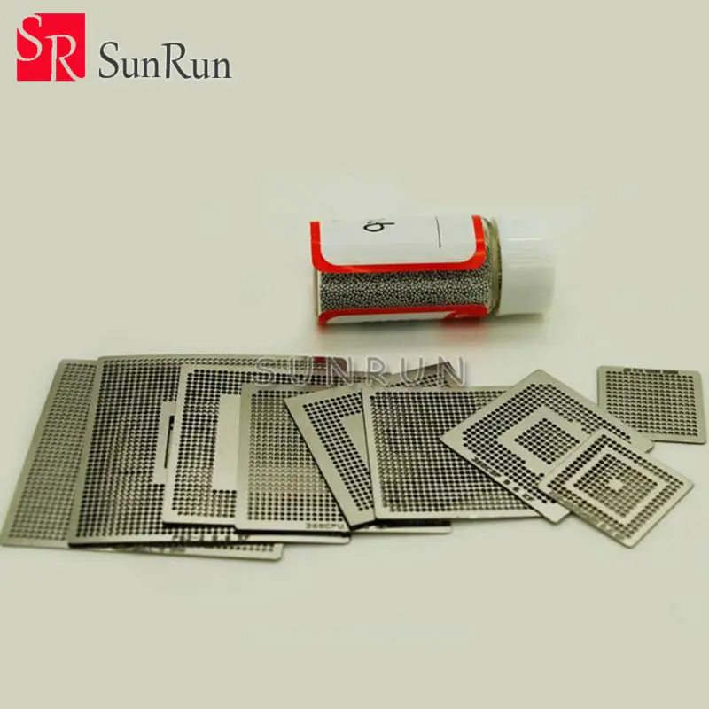 

Hottest 9PCS BGA Stencil PS3 Xbox Reballing Stencils Kit Game steel mesh with 1 Bottle 25K Solder Ball 0.6mm
