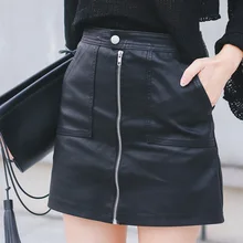 Autumn Winter Women Skirt PU Leather Sexy Mini Skirt With Pockets Zipper A-line Package Hip High Waist Women Clothing