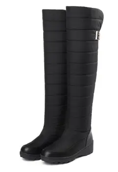 

Sapato Feminino Women Boots Knee High Wedge Shoes Woman Mid Med Heels Winter Down Snow Warm Booties Casual Chaussure XZ181666