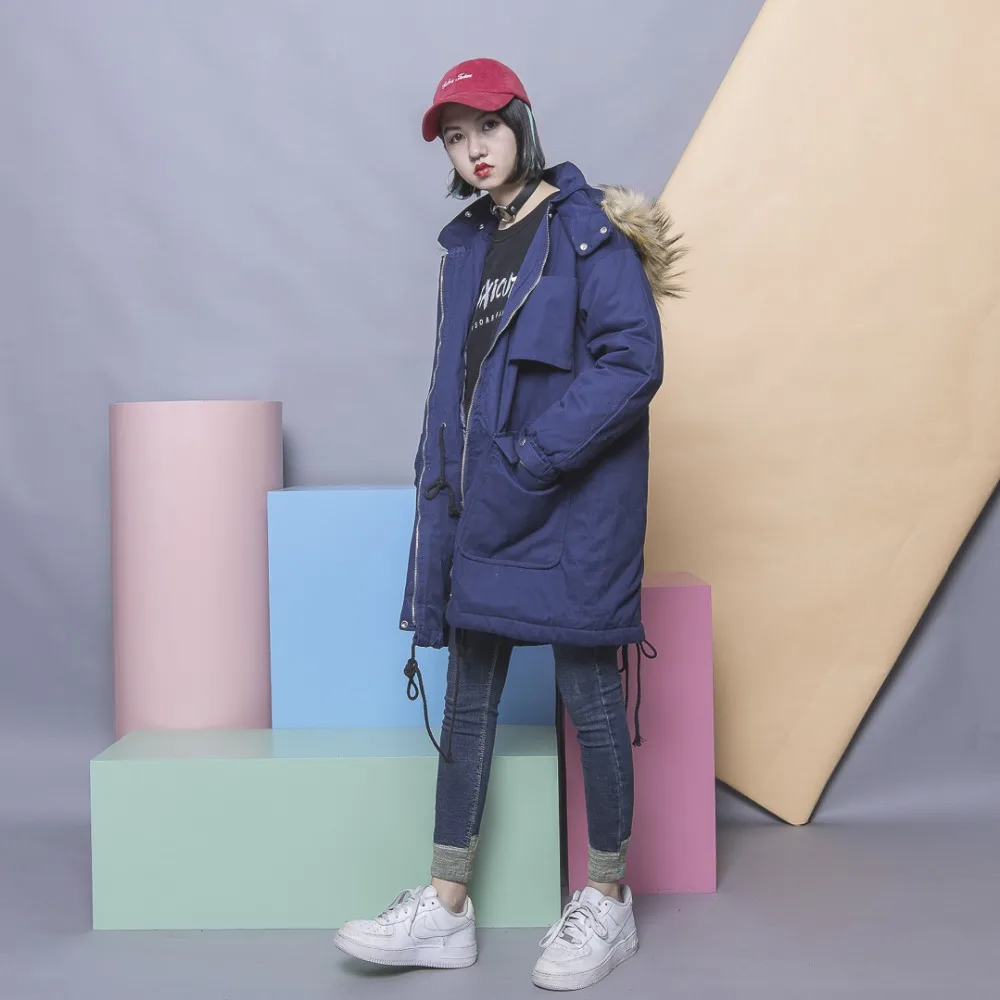 2016 autumn and winter vintage brief solid color tooling pocket drawstring zipper with a hood pin