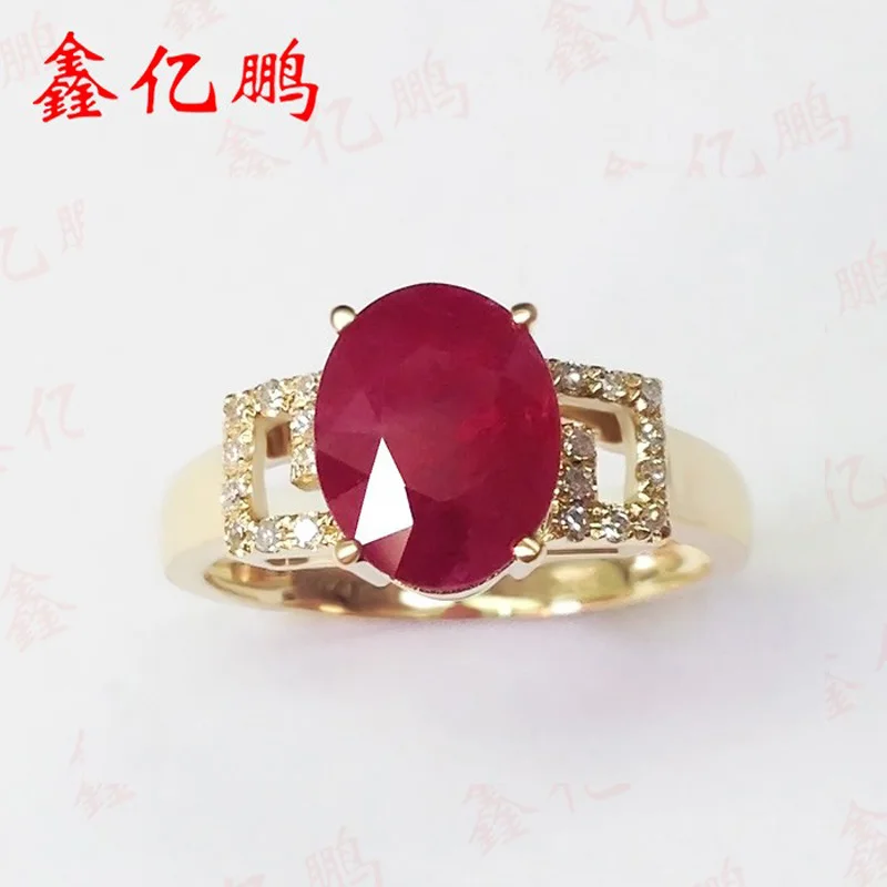 

Xin yi peng 18 k yellow gold inlaid natural ruby ring, diamond, women ring, a wedding gift