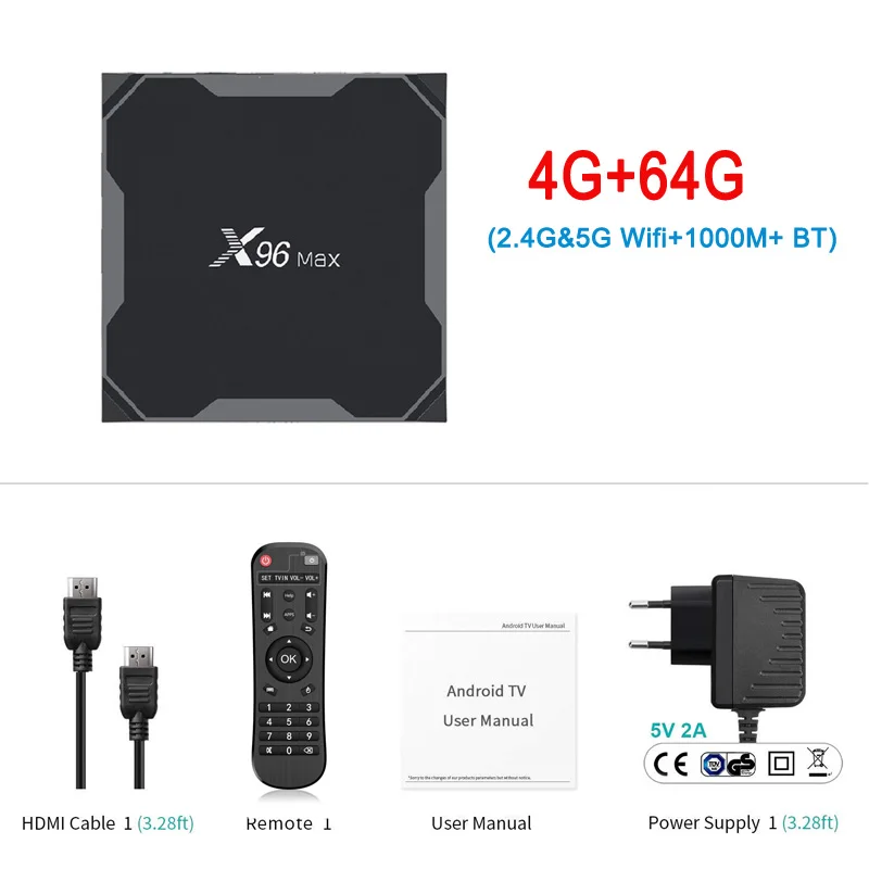 X96MAX Smart Android 9,0 4G 64G ТВ коробка Amlogic S905X2 LPDDR3 четырехъядерный двойной Wifi Bluetooth 1000M H.265 X96 Max 4K HD телеприставка - Цвет: 4G 64G