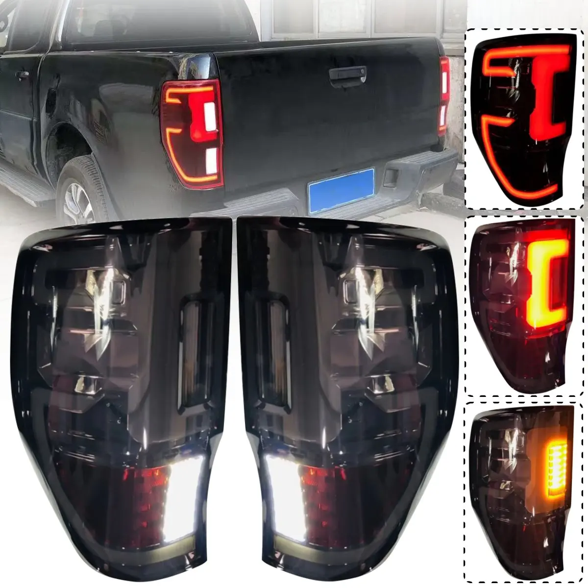 Пара светодиодный фонарь энергосбережения задний хвост свет лампы для Ford Ranger Raptor T6 T7 PX MK1 MK2 Wildtrak 2012 2013 - Цвет: Черный