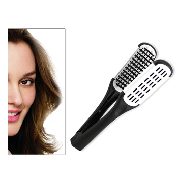 

Hairdressing Straightener Ceramic Hair Straightening Double Brushes V Shape Comb Clamp Not Hurt Styling Tools Wholesale
