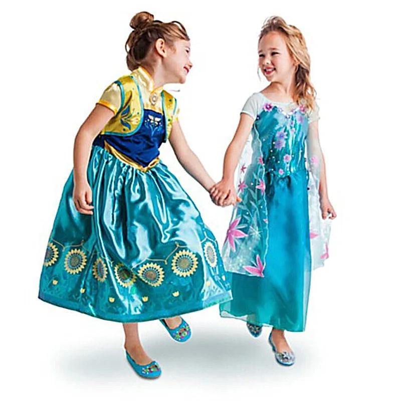 

1 pcs fashion summer beutiful princess costume  anna Elsa girl dresses kids dresses 2015 for girls Children's Cloting elza