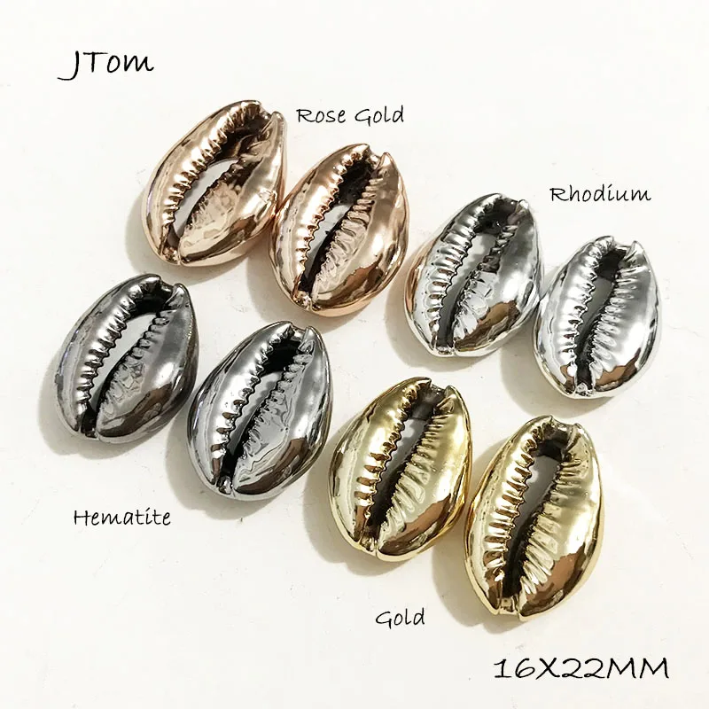 

15pcs/Lot Gold/Rhodium/Hematite/Rose Gold Color 16x22MM Puka Cowrie Sea Shell Beads for DIY Jewelry Making Wholesale 2019
