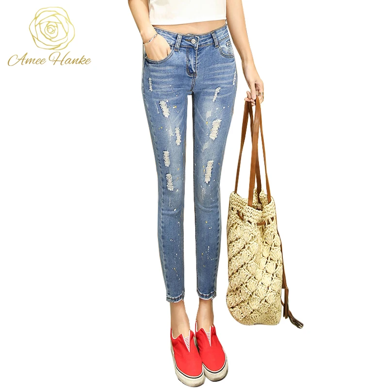 

Plus Size Jeans 25-32 Fashion Skinny Women's Vintage Pencil Pants Woman Denim Mid Waist Trousers For Lady Jean Blue Femme 2089