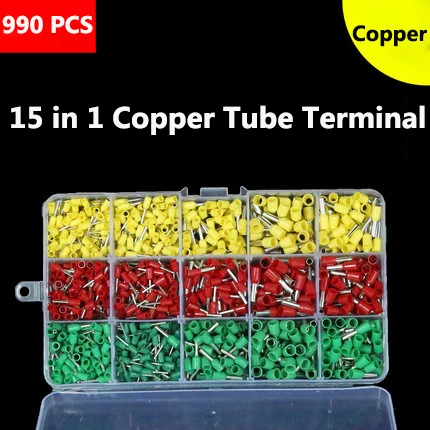 

990pcs Assorted Insulated Tube Terminals Wire Ferrules Connectors Kit Cord Pin Copper
