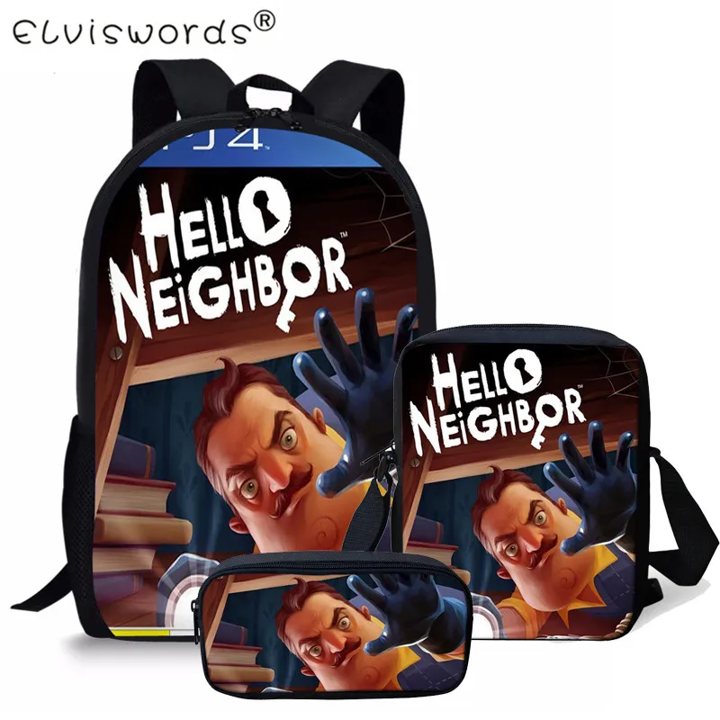 

ELVISWORDS 3PCS/Set Boys School Bags Hello Neighbor Backpack Children Satchel Schoolbag Kids Students Book Bag Moclila Infantil