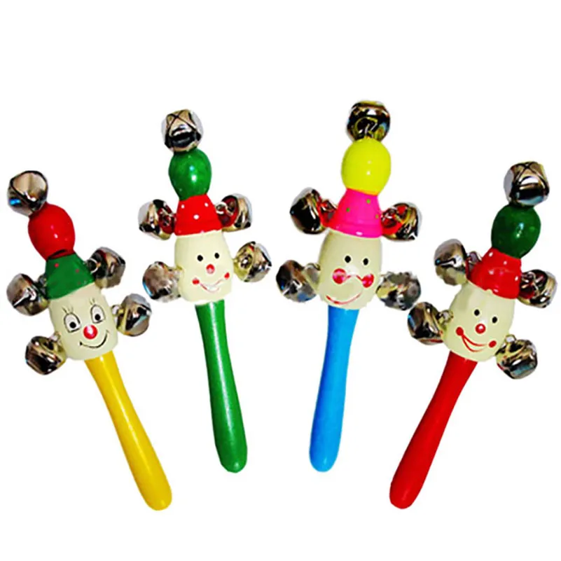 1pcsInfantWoodenColoredCartoonHandBellsFunnyToyCuteEarly