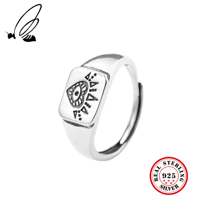 

Square Tribal Imprint Ring 925 Sterling Silver Jewelry Vintage Adjustable Rings Unisex Gift Man Women Thai Silver Open Ring