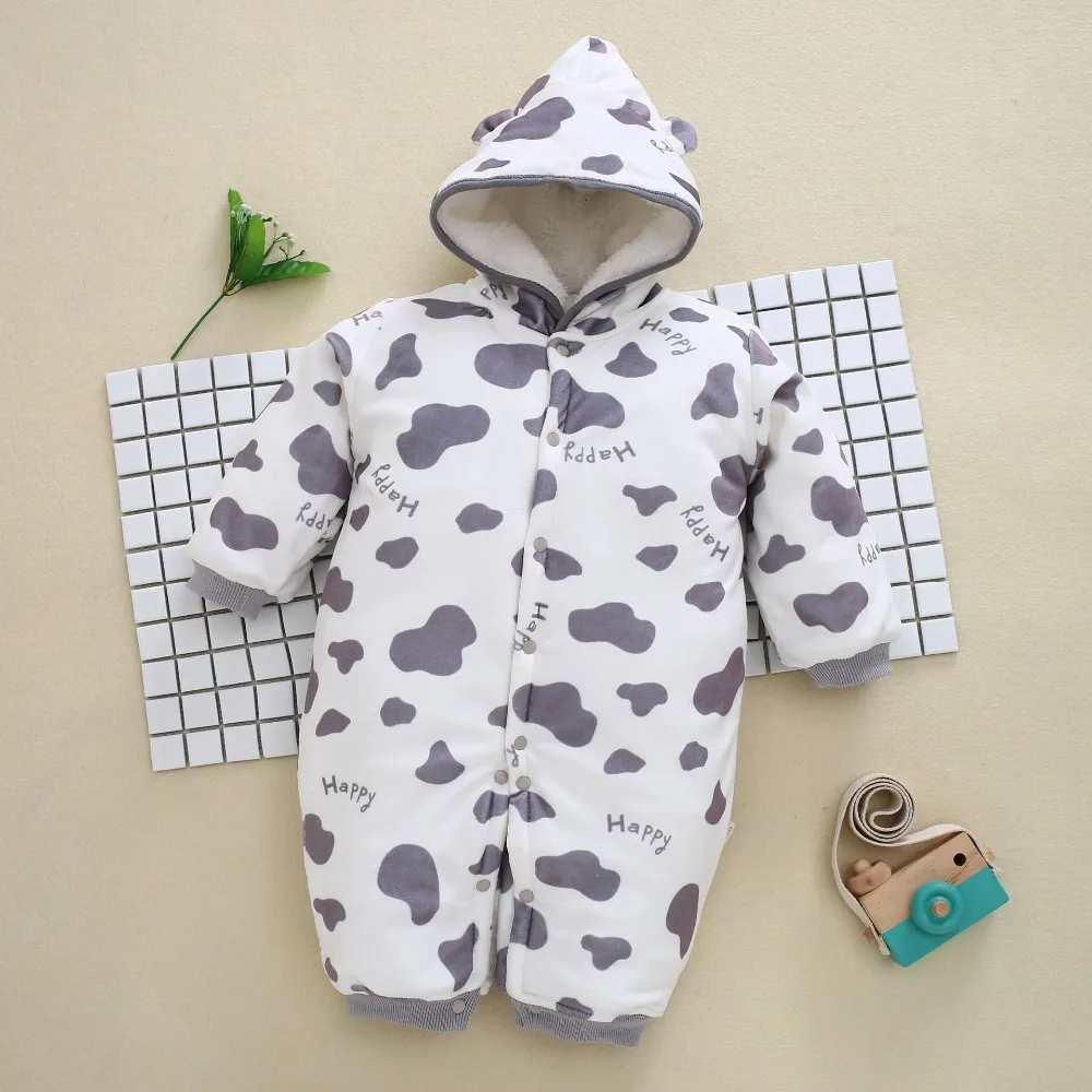 

New 0-12M Baby Rompers Winter Warm Cotton Clothing Set for Boys Cartoon Dot Infant Girls Clothes Newborn Overalls Baby Jumpsuit