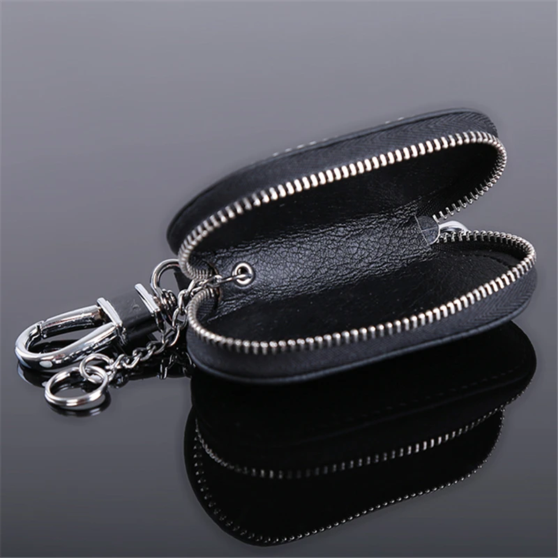 Leather Car Key Wallets Men Key Holder Housekeeper Keys Organizer Women Keychain Covers Zipper Key Case Bag Unisex Pouch Purse