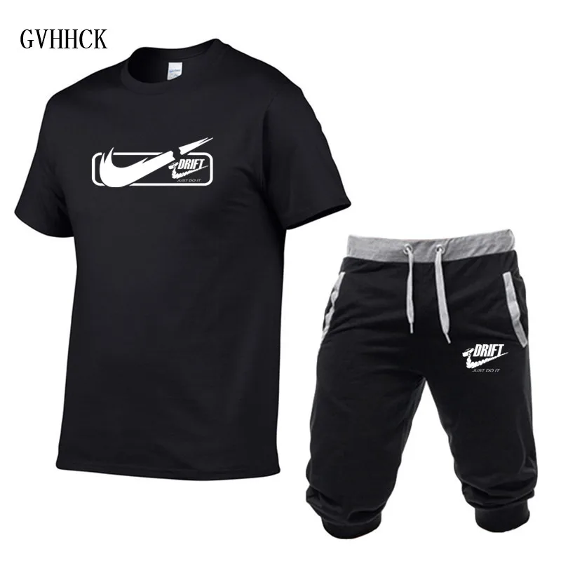 

Brand 2019 New High quality Sets T Shirts+shorts men cotton clothing Two piece suit tracksuit Fashion Casual Gyms Fitness Sets