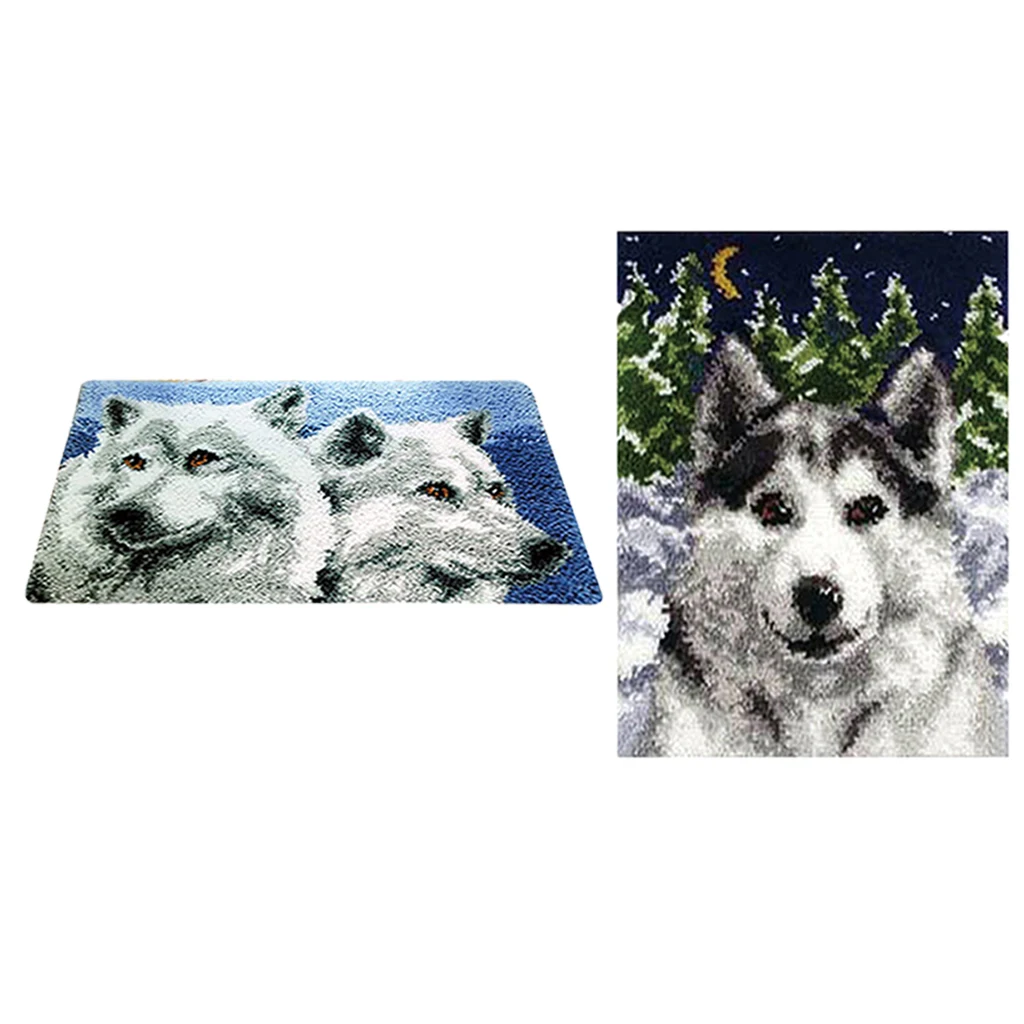 2 Sets Wolf DIY Latch Hook Kits Embroidery Needlework Supplies for Rug