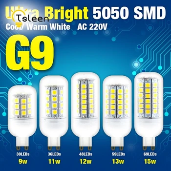 

TSLEEN 100% Brand New 5Pcs LED Bulb G9 Led 220V 5050 SMD Long Life LED Corn Bulb G9 9W 11W 13W 15W No Flicker 360 Degrees Lamp