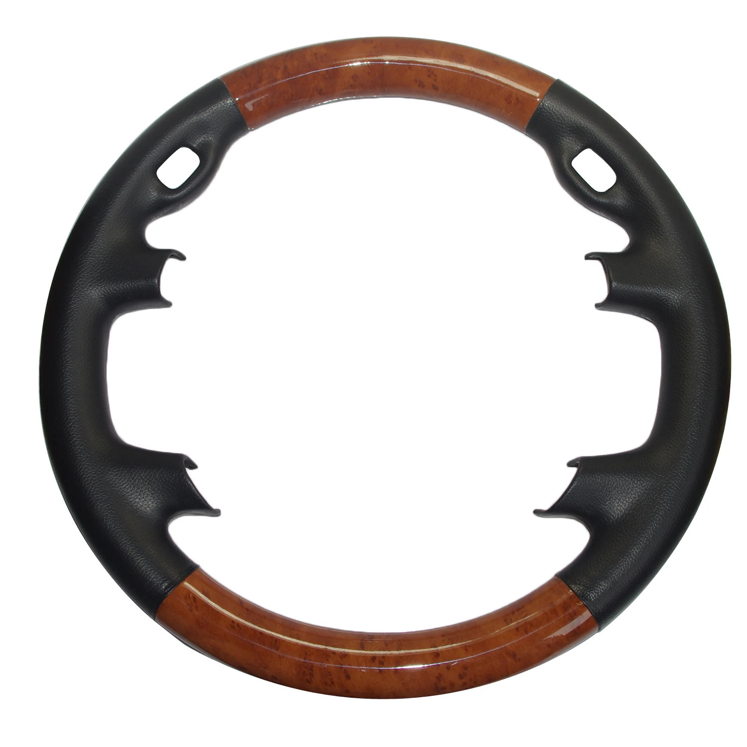 

Black Leather Light Brown Wood Steering Wheel Cover for 2002-2008 BMW 4-Spokes E65 E66 730 735Li 740i 750i 760i 760li 740d 745d