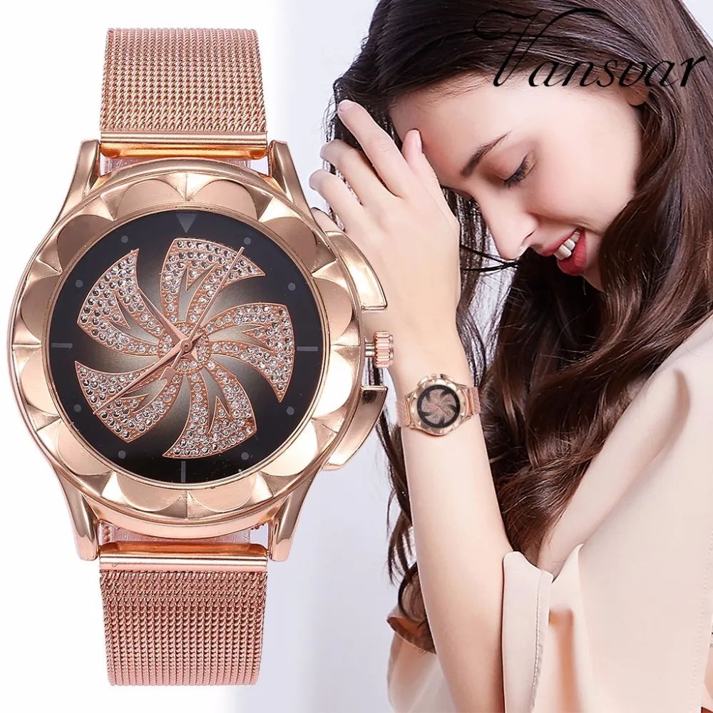Fashion Women Rose Gold Colorful Dial Windmills Wrist Watch Luxury Casual Quartz Relogio Feminino Drop Shipping huismerk kopen in de aanbieding