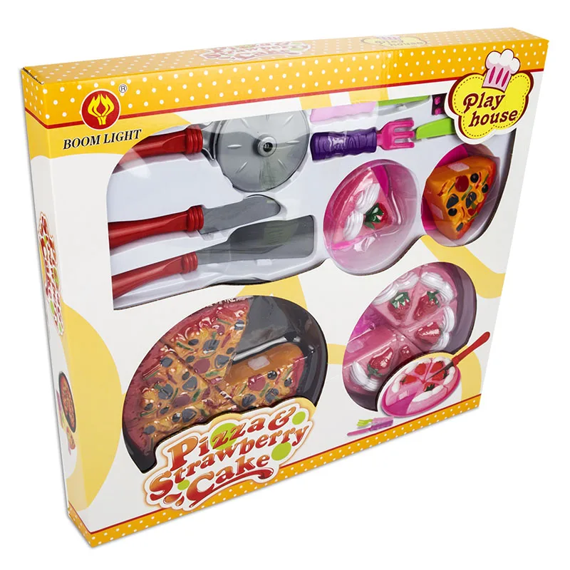 

Baby Kitchen Fun Simulation Cutting Pizza and Cake Food Plastic Toy Pretend Food Cutting Toys Diversity Food sets for Kids