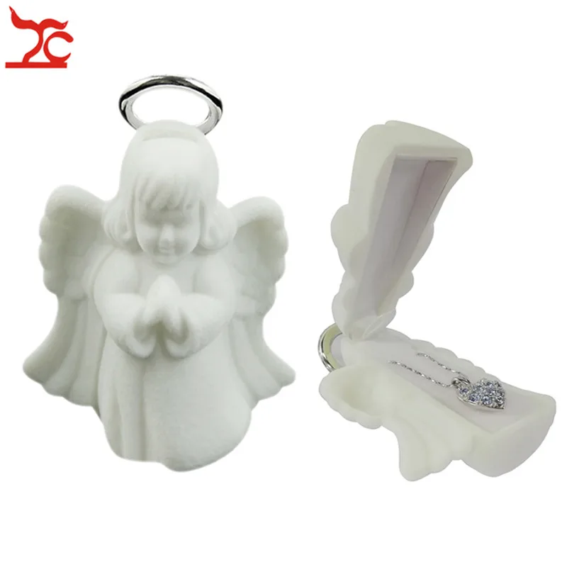 

Luxury White Angel Jewelry Gift Box Flocking Velvet Ring Necklace Storage Packaging Display Case Lover's Earring Pendant Box