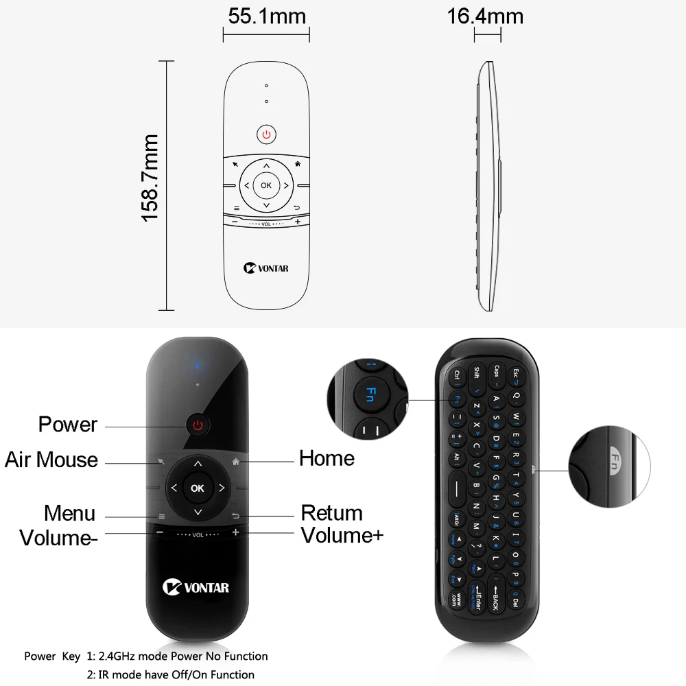 Vontar 2,4G Беспроводной мини-клавиатура Air Мышь 057 Английский Русский для Windows Android ТВ коробка Перезаряжаемые же как W1 air Мышь