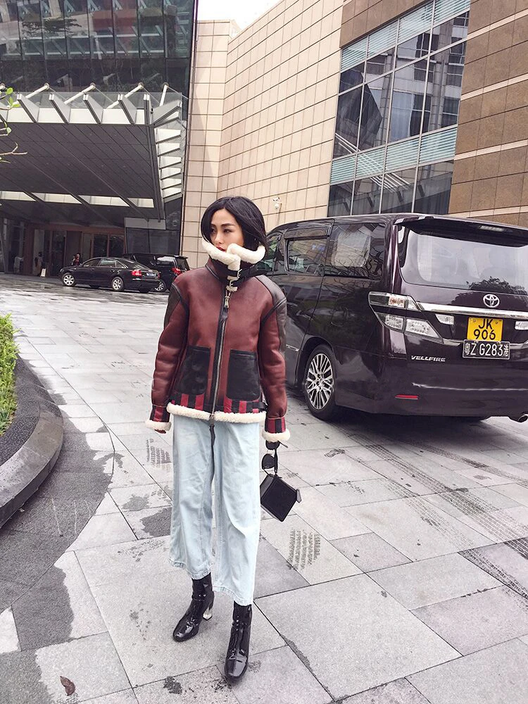 Sale Winter Jacket Women Brand 2019  Real Fur Coat Genuine Leather Coat Warm Thick Merino Sheep Fur Double-faced Fur Parka Outerwear 4