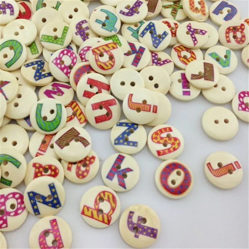 

10/50/100pcs print Alphabet Wood Button sewing/appliques/craft DIY Lots mix 15 mm WB01